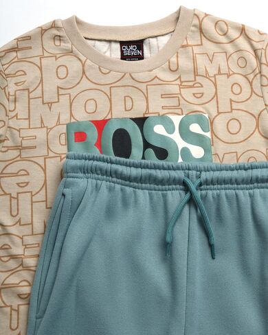 Boys' Pants Set - 2 Piece Short Sleeve T-Shirt and Fleece Jogger Sweatpants with Pockets (8-18) in Saudi Arabia