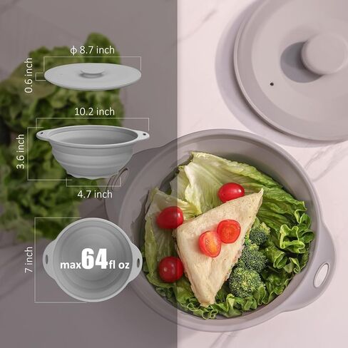 مجموعة أوعية قابلة للطي بسعة 64 أونصة، وعاء سلطة قابل للطي، وعاء قابل للطي مع غطاء من السيليكون، وعاء قابل للطي للتخييم (رمادي) in Kuwait