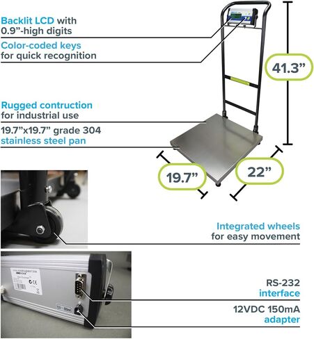 Adam Equipment CPWplus 200W Wheeled Floor Scale, 440lb/200kg Capacity, 0.1lb/50g Readability in Saudi Arabia