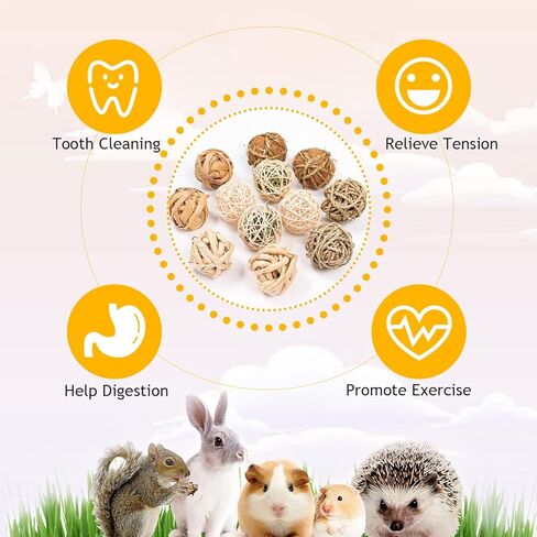 12 PCS Small Animals Activity Toys, Bunny Play Balls Rolling Chew Toys & Gnawing Treats for Rabbits Guinea Pigs Chinchilla Bunny Degus - Pet Cage Entertainment Accessories in Kuwait