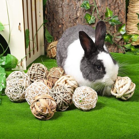 12 PCS Small Animals Activity Toys, Bunny Play Balls Rolling Chew Toys & Gnawing Treats for Rabbits Guinea Pigs Chinchilla Bunny Degus - Pet Cage Entertainment Accessories in Kuwait