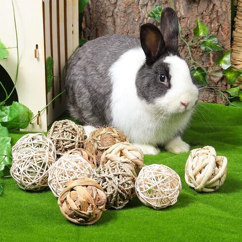 12 PCS Small Animals Activity Toys, Bunny Play Balls Rolling Chew Toys & Gnawing Treats for Rabbits Guinea Pigs Chinchilla Bunny Degus - Pet Cage Entertainment Accessories in Kuwait