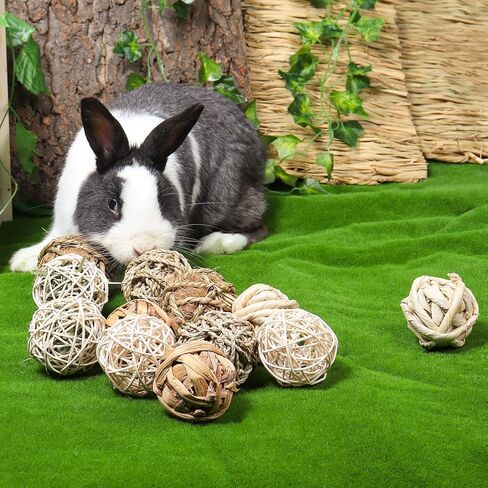 12 PCS Small Animals Activity Toys, Bunny Play Balls Rolling Chew Toys & Gnawing Treats for Rabbits Guinea Pigs Chinchilla Bunny Degus - Pet Cage Entertainment Accessories in Kuwait