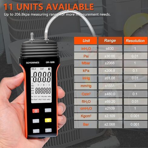 مقياس الضغط HVAC، جهاز اختبار ضغط الغاز ±206 كيلو باسكال/30 رطل لكل بوصة مربعة، مقياس ضغط الهواء الاحترافي، مقياس الضغط التفاضلي ثنائي المنفذ المحمول in Kuwait