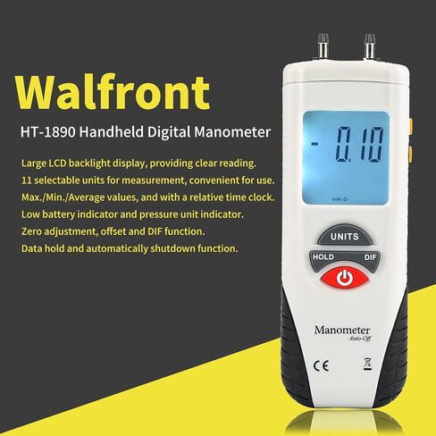 Digital Manometer HT-1890 Dual Port LCD Display Backlight Air Pressure Meter Differential Gauge Gas Pressure Tester with Storage Case 10Psi Max. Pressure in Saudi Arabia