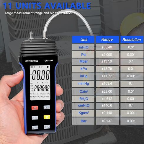 جهاز قياس ضغط الغاز HVAC، مقياس ضغط الهواء ثنائي المنفذ مع مجموعة خرطوم لقياس الضغط الثابت وضغط الغاز التفاضلي لعمود مياه الفرن in Kuwait