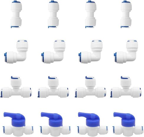 Beduan Water Push to Connect Quick Connect Fitting 3/8" Tube OD for RO Water Reverse Osmosis System Water Tube Fitting (Ball Valve + T + L + I Combe, Pack of 16) in Saudi Arabia