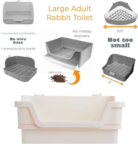 Bumbox Large Rabbit Litter Box w/Plastic Grid & Dump Tray-Bunny Poop Tray Safe for Bunny Feet Pet Bunny Supplies- Rabbit Cage Accessories for Training Corner Bunny Litter Pan (Cream) in Saudi Arabia