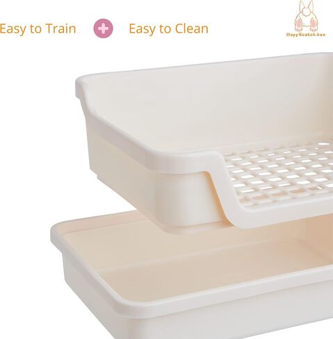Bumbox Large Rabbit Litter Box w/Plastic Grid & Dump Tray-Bunny Poop Tray Safe for Bunny Feet Pet Bunny Supplies- Rabbit Cage Accessories for Training Corner Bunny Litter Pan (Cream) in Saudi Arabia