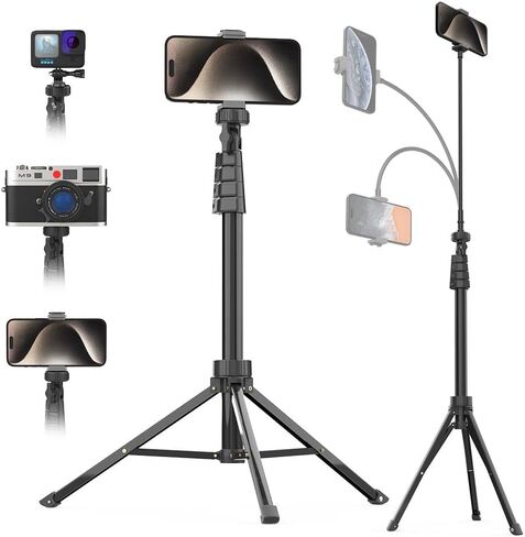 Eicaus 88'' Flexible Cell Phone Tripod with 14.95'' Gooseneck, Phone Mount and Remote, Overhead Tall Phone Stand＆Selfie Stick for Video Recording, Compatible with iPhone Android, Camera in Saudi Arabia