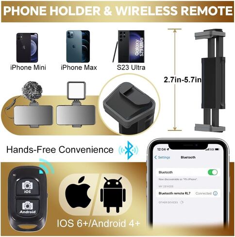 Eicaus 88'' Flexible Cell Phone Tripod with 14.95'' Gooseneck, Phone Mount and Remote, Overhead Tall Phone Stand＆Selfie Stick for Video Recording, Compatible with iPhone Android, Camera in Saudi Arabia