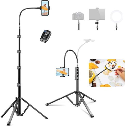VICTIV 7.5 Feet Tall Phone Tripod, Tripod for iPhone with Remote, Flexible Gooseneck Tripod with Phone Holder, Stable Tripod for Recording Vlog Photo, Cell Phone Stand for iPhone 15 14 13 Pro Max in Saudi Arabia