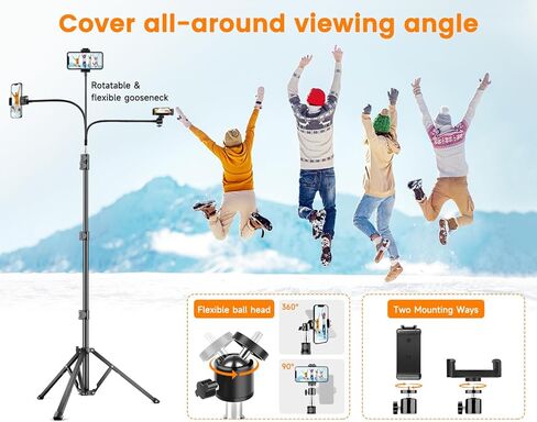 VICTIV 7.5 Feet Tall Phone Tripod, Tripod for iPhone with Remote, Flexible Gooseneck Tripod with Phone Holder, Stable Tripod for Recording Vlog Photo, Cell Phone Stand for iPhone 15 14 13 Pro Max in Saudi Arabia