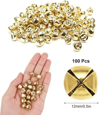 LUTER 100pcs Christmas Jingle Bells, 0.5 Inch Small Christmas Jingle Bells Ornaments Gold Bells Christmas for Wreath Jewelry Making Home Christmas Decoration(Gold) in Saudi Arabia