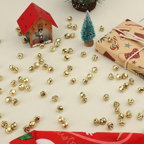 LUTER 100pcs Christmas Jingle Bells, 0.5 Inch Small Christmas Jingle Bells Ornaments Gold Bells Christmas for Wreath Jewelry Making Home Christmas Decoration(Gold) in Saudi Arabia
