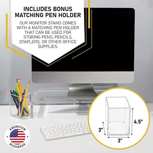 حامل كمبيوتر محمول من الأكريليك من Dasher Products مع حامل أقلام مطابق، تصميم معاصر، موضع عرض مريح، شاشة مرتفعة 3 بوصات، أكريليك شفاف بسمك 12 مم، لا مزيد من الفوضى in Kuwait