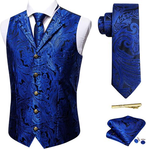 Barry.Wang Mens Paisley Formal Silk Jacquard Suit Vest Tailored Collar Waistcoat Tie Clip Set 5PCS Wedding Party Tuxedo in Saudi Arabia