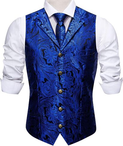 Barry.Wang Mens Paisley Formal Silk Jacquard Suit Vest Tailored Collar Waistcoat Tie Clip Set 5PCS Wedding Party Tuxedo in Saudi Arabia