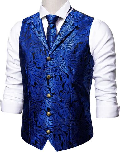 Barry.Wang Mens Paisley Formal Silk Jacquard Suit Vest Tailored Collar Waistcoat Tie Clip Set 5PCS Wedding Party Tuxedo in Saudi Arabia