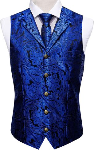 Barry.Wang Mens Paisley Formal Silk Jacquard Suit Vest Tailored Collar Waistcoat Tie Clip Set 5PCS Wedding Party Tuxedo in Saudi Arabia