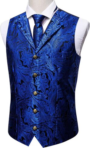 Barry.Wang Mens Paisley Formal Silk Jacquard Suit Vest Tailored Collar Waistcoat Tie Clip Set 5PCS Wedding Party Tuxedo in Saudi Arabia