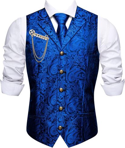Barry.Wang Mens Paisley Formal Silk Jacquard Suit Vest Tailored Collar Waistcoat Tie Clip Set 5PCS Wedding Party Tuxedo in Saudi Arabia