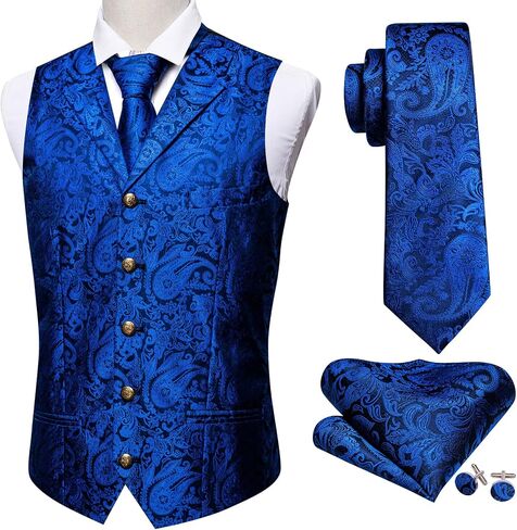 Barry.Wang Mens Paisley Formal Silk Jacquard Suit Vest Tailored Collar Waistcoat Tie Clip Set 5PCS Wedding Party Tuxedo in Saudi Arabia