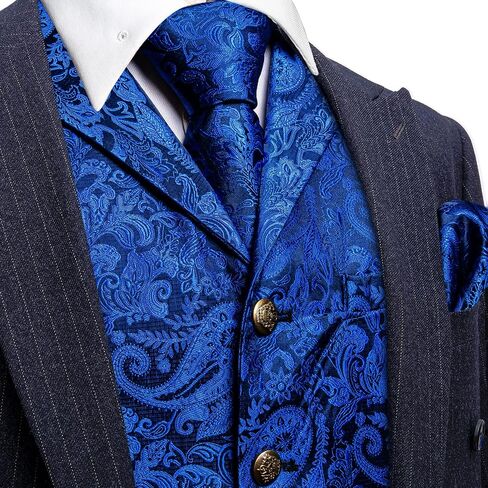 Barry.Wang Mens Paisley Formal Silk Jacquard Suit Vest Tailored Collar Waistcoat Tie Clip Set 5PCS Wedding Party Tuxedo in Saudi Arabia