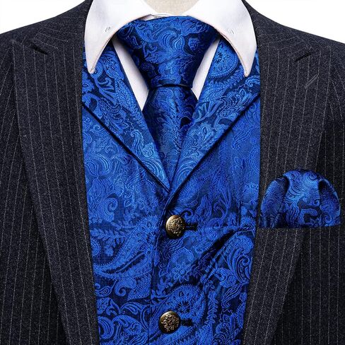 Barry.Wang Mens Paisley Formal Silk Jacquard Suit Vest Tailored Collar Waistcoat Tie Clip Set 5PCS Wedding Party Tuxedo in Saudi Arabia
