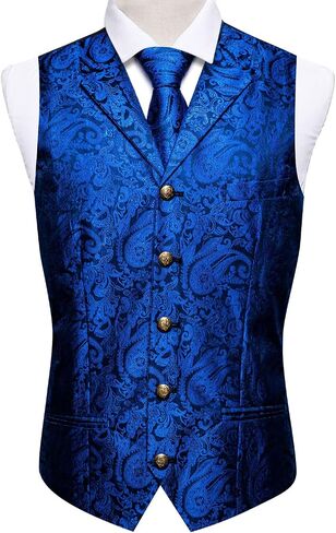 Barry.Wang Mens Paisley Formal Silk Jacquard Suit Vest Tailored Collar Waistcoat Tie Clip Set 5PCS Wedding Party Tuxedo in Saudi Arabia