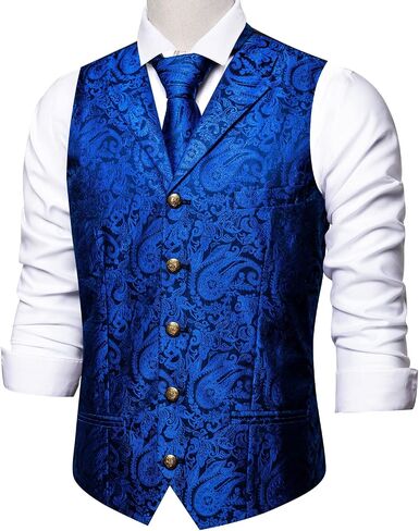 Barry.Wang Mens Paisley Formal Silk Jacquard Suit Vest Tailored Collar Waistcoat Tie Clip Set 5PCS Wedding Party Tuxedo in Saudi Arabia