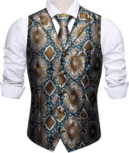 Barry.Wang Mens Paisley Formal Silk Jacquard Suit Vest Tailored Collar Waistcoat Tie Clip Set 5PCS Wedding Party Tuxedo in Saudi Arabia