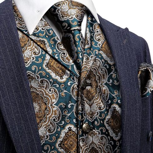 Barry.Wang Mens Paisley Formal Silk Jacquard Suit Vest Tailored Collar Waistcoat Tie Clip Set 5PCS Wedding Party Tuxedo in Saudi Arabia