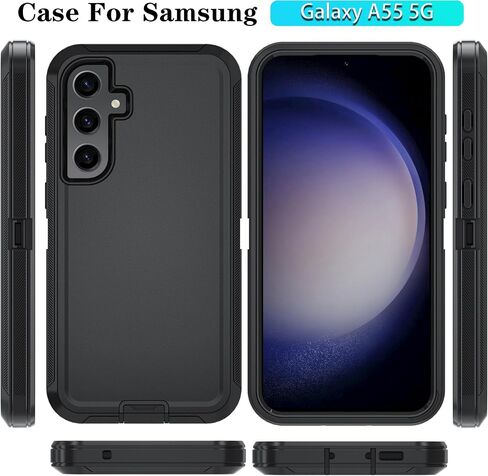 حافظة هاتف Qinmay لهاتف Samsung Galaxy A55 5G مع واقي شاشة HD، حافظة Samsung A55 5G متينة مقاومة للصدمات من 3 طبقات لهاتف Galaxy A55 (BeltClip_Lakeblue) in Kuwait