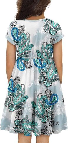 Girls Short Sleeve Dress Casual A Line Button Twirly Skater Dresses 5-14 Years in Saudi Arabia