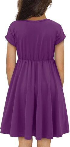 Girls Short Sleeve Dress Casual A Line Button Twirly Skater Dresses 5-14 Years in Saudi Arabia