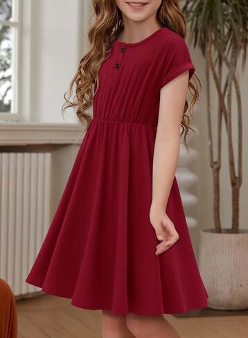 Girls Short Sleeve Dress Casual A Line Button Twirly Skater Dresses 5-14 Years in Saudi Arabia
