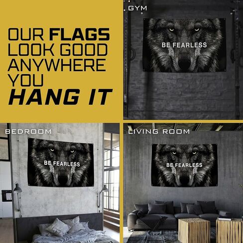 لافتة علم الصالة الرياضية التحفيزية Be Fearless Be Fearless من Gold Trident - ألهم تمرينك بهذه اللافتة - ديكور حائط مثالي للياقة البدنية للصالة الرياضية، والنوم - ابقِ متحفزًا بفن التحفيز الرائع - 3 × 5 أقدام in Kuwait