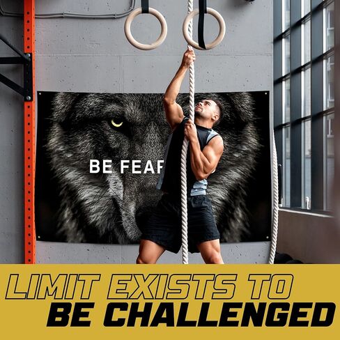 لافتة علم الصالة الرياضية التحفيزية Be Fearless Be Fearless من Gold Trident - ألهم تمرينك بهذه اللافتة - ديكور حائط مثالي للياقة البدنية للصالة الرياضية، والنوم - ابقِ متحفزًا بفن التحفيز الرائع - 3 × 5 أقدام in Kuwait