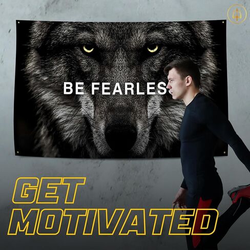 لافتة علم الصالة الرياضية التحفيزية Be Fearless Be Fearless من Gold Trident - ألهم تمرينك بهذه اللافتة - ديكور حائط مثالي للياقة البدنية للصالة الرياضية، والنوم - ابقِ متحفزًا بفن التحفيز الرائع - 3 × 5 أقدام in Kuwait