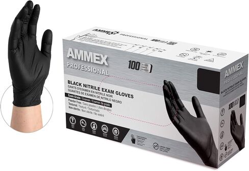 AMMEX Black Nitrile Disposable Exam Gloves, 3 Mil, Latex & Powder Free, Food-Safe, Textured, Non-Sterile, Medium, Box of 100 in Saudi Arabia