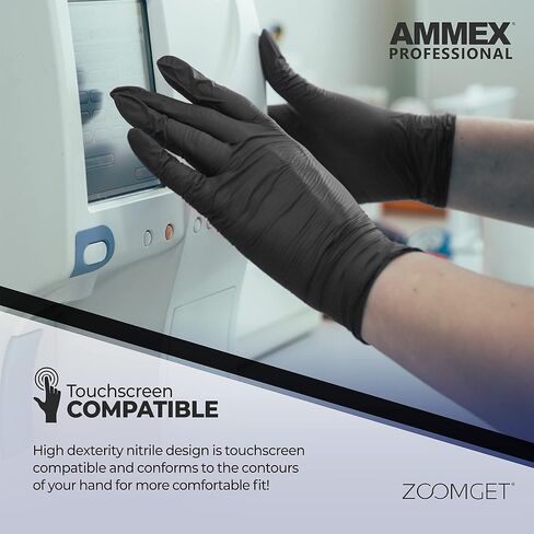AMMEX Black Nitrile Disposable Exam Gloves, 3 Mil, Latex & Powder Free, Food-Safe, Textured, Non-Sterile, Medium, Box of 100 in Saudi Arabia
