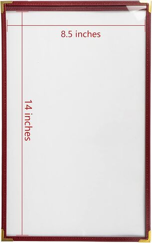 Menu Covers, Single Page, 1 Pocket, 2 View, for 8.5" x 14" Legal Size Paper, Pack of 6, Green Edging + Gold Metal Corner, Made with Leatherette & Vinyl in Kuwait
