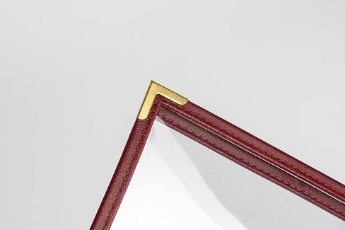 Menu Covers, Single Page, 1 Pocket, 2 View, for 8.5" x 14" Legal Size Paper, Pack of 6, Green Edging + Gold Metal Corner, Made with Leatherette & Vinyl in Kuwait