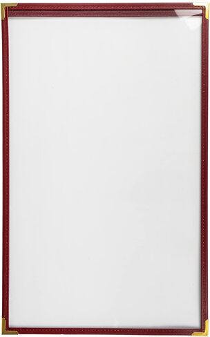 Menu Covers, Single Page, 1 Pocket, 2 View, for 8.5" x 14" Legal Size Paper, Pack of 6, Green Edging + Gold Metal Corner, Made with Leatherette & Vinyl in Kuwait