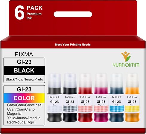 GI-23 Ink Refill Bottles for Canon PIXMA G620 Printer (Black, Cyan, Magenta, Yellow, Red, Gray) in Saudi Arabia