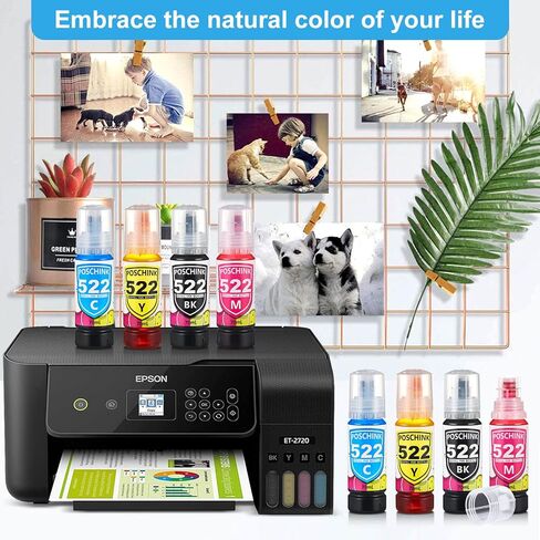 زجاجات إعادة تعبئة الحبر 522 T522 سعة 560 مل بديلة لطابعات Ecotank ET-2720 ET-2800 ET-2803 ET-4800 ET-4700 ET-2400 ET-2840 ET-2810، أسود/سماوي/أرجواني/أصفر × 2، 8 عبوات متعددة كومبو تعيين in Kuwait