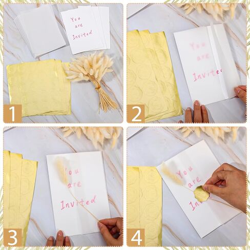 Fabbay Wedding Invitations Wraps Set Includes 50 Vellum Jackets for 5 x 7 Inch Invitations 75 Gold Wax Seal Sticker 100 Natural Dried Bunny Tail Grass for DIY Wedding Birthday Invitations Cards in Saudi Arabia