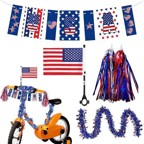 4th of July Bike Decorations American Flag and Patriotic Bike Ribbon Streamers Bike Accessories for Kids July 4 Independence Day Parade Tinsel Garland Decoration and Banner in Saudi Arabia