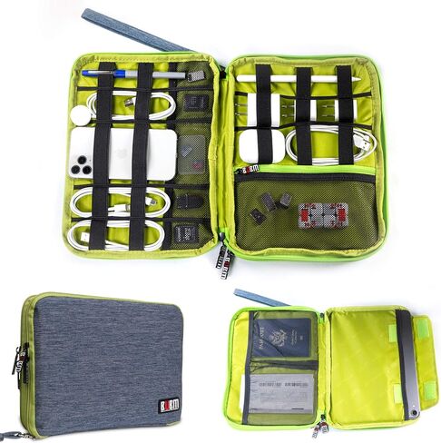 منظم إلكترونيات ثلاثي الطبقات ومنظم سفر للكمبيوتر اللوحي والكابلات والشواحن. مقاس XL يناسب الأجهزة اللوحية بحجم يصل إلى 10 بوصات. (رمادي وبرتقالي ساطع) in Kuwait